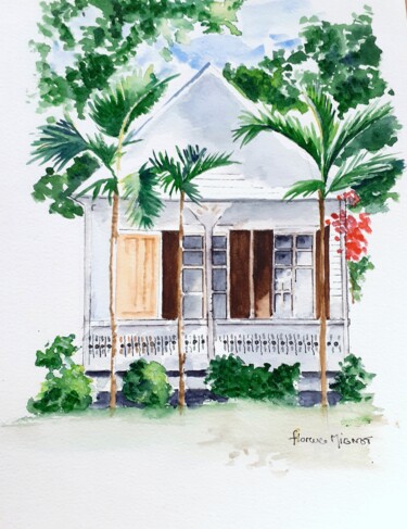 Painting titled "Aquarelle maison de…" by Florence Mignot, Original Artwork, Watercolor