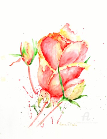 Painting titled "Aquarelle boutons d…" by Florence Mignot, Original Artwork, Watercolor