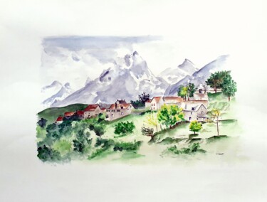 Painting titled "Montagnes des Pyrén…" by Florence Mignot, Original Artwork, Watercolor