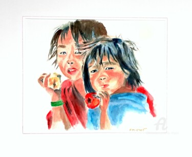 绘画 标题为“Portraits enfants n…” 由Florence Mignot, 原创艺术品, 水彩
