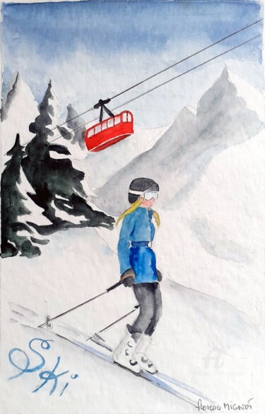 Painting titled "Aquarelle descente…" by Florence Mignot, Original Artwork, Watercolor
