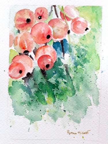 Painting titled "Aquarelle groseilles" by Florence Mignot, Original Artwork, Watercolor