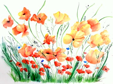 Peinture intitulée "Fleurs des champs" par Florence Mignot, Œuvre d'art originale, Aquarelle