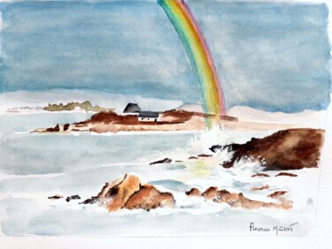 Painting titled "Côtes bretonnes" by Florence Mignot, Original Artwork, Watercolor