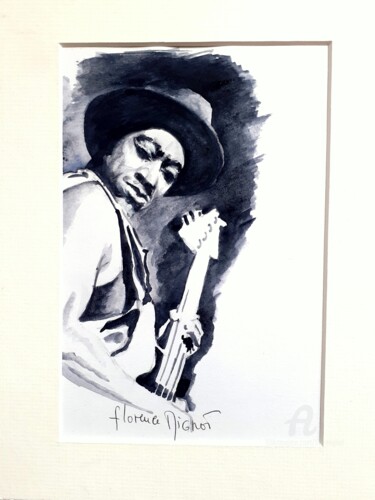Painting titled "Marcus MILLER" by Florence Mignot, Original Artwork, Watercolor