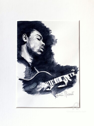 Painting titled "George Benson" by Florence Mignot, Original Artwork, Watercolor