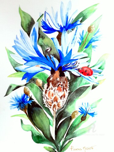 Painting titled "Bleuets" by Florence Mignot, Original Artwork, Watercolor