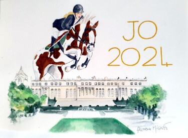 Malerei mit dem Titel "Art et Sport JO 2024" von Florence Mignot, Original-Kunstwerk, Aquarell