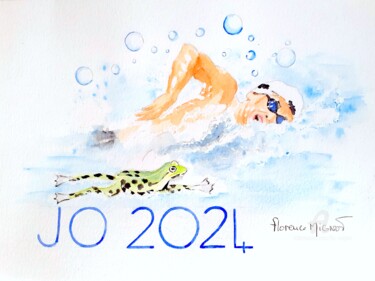 Malerei mit dem Titel "Art et Sport JO 202…" von Florence Mignot, Original-Kunstwerk, Aquarell