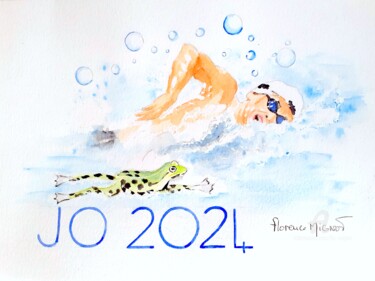 Pintura intitulada "Art et Sport JO 202…" por Florence Mignot, Obras de arte originais, Aquarela