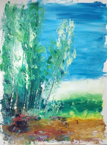 Painting titled "The Birches" by Flo., Original Artwork, Acrylic