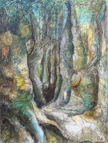 Painting titled "Chemin vert" by Florence Faure, Original Artwork, Oil