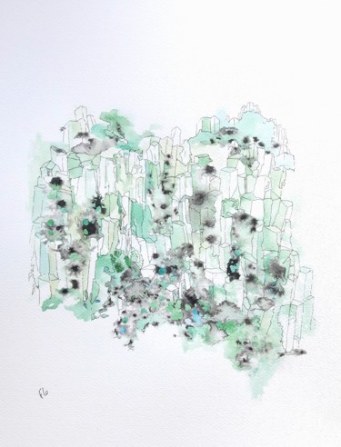 Dessin intitulée "Vert" par Florence Faure, Œuvre d'art originale, Aquarelle