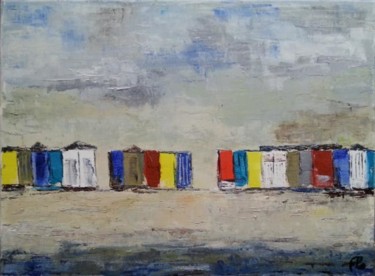 Painting titled "Cabanes de plage" by Florence Faure, Original Artwork, Oil