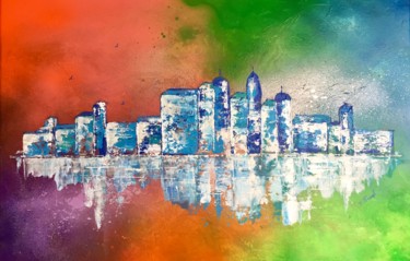 Peinture paysage urbain abstrait acrylique déco Sentysia Peinture intitulée "Peinture paysage ur…" par Florence Féraud-Aiglin, Œuvre d'art originale, Acrylique