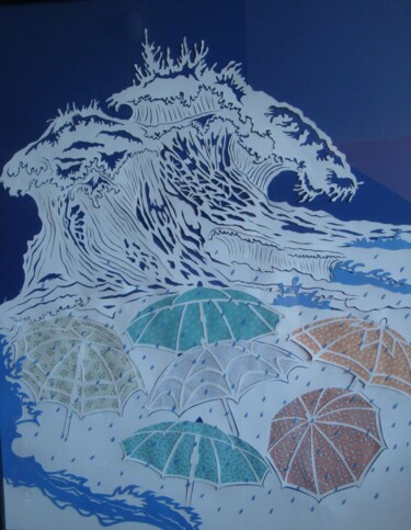 Collages intitolato "Tsunami" da Flog, Opera d'arte originale, Collages Montato su Plexiglass