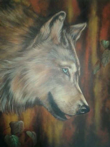 Peinture intitulée "loup" par Cyndélie, Œuvre d'art originale, Acrylique