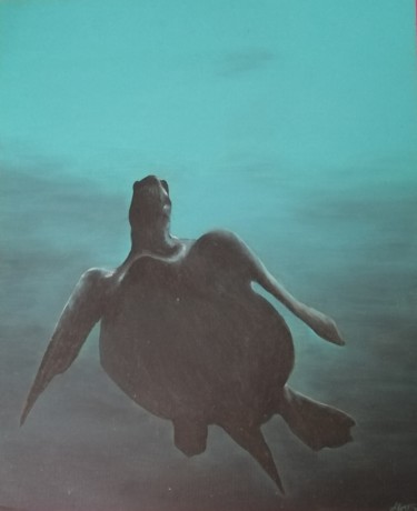 Peinture intitulée "tortue" par Cyndélie, Œuvre d'art originale, Huile