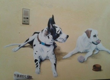 Peinture intitulée "chiens" par Cyndélie, Œuvre d'art originale, Acrylique