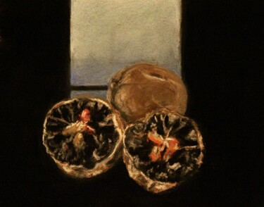 Drawing titled "Citrons noirs d’Iran" by Anne Flora De Negroni, Original Artwork, Pastel