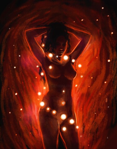 Digital Arts titled "Femme Feu" by Flora Gasnier, Original Artwork, Digital Painting