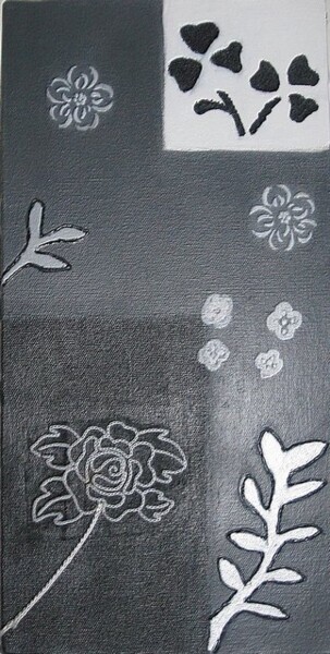 Painting titled "BLACK GREY FLOWER" by Flora I., Original Artwork