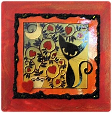 Pintura intitulada "BLACK CAT" por Flora I., Obras de arte originais
