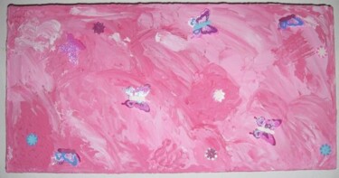 Painting titled "PAPILLONS ROSES : T…" by Flora I., Original Artwork