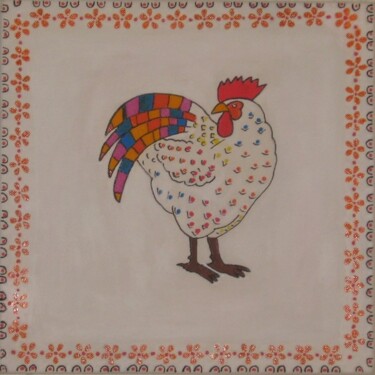 Schilderij getiteld "COQ MAJESTUEUX" door Flora I., Origineel Kunstwerk