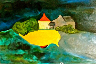 Peinture intitulée "le hameau" par Florence Albert, Œuvre d'art originale, Huile