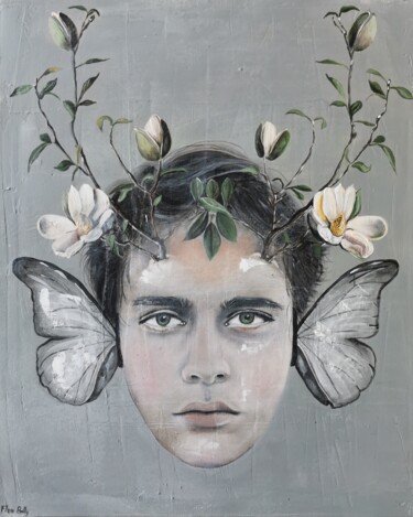 Schilderij getiteld "L'Effet Papillon" door Flore Betty, Origineel Kunstwerk, Pastel Gemonteerd op Frame voor houten brancard