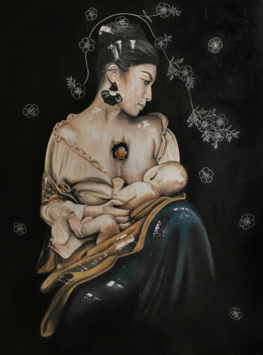 Pittura intitolato "La mère et l'enfant" da Flore Betty, Opera d'arte originale, Acrilico