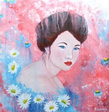 Painting titled "Femme fleur (à la M…" by Flore Castain, Original Artwork, Acrylic