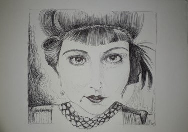 Drawing titled "Femme des années 20" by Florence Bichard (Flo), Original Artwork, Ballpoint pen
