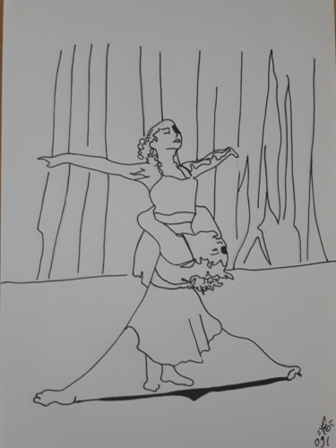 Drawing titled "Danseuses 2" by Florence Bichard (Flo), Original Artwork, Gel pen