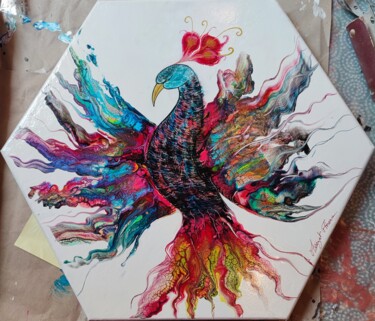 Pintura titulada "phoenix" por Florence Assezat, Obra de arte original, Acrílico Montado en Bastidor de camilla de madera