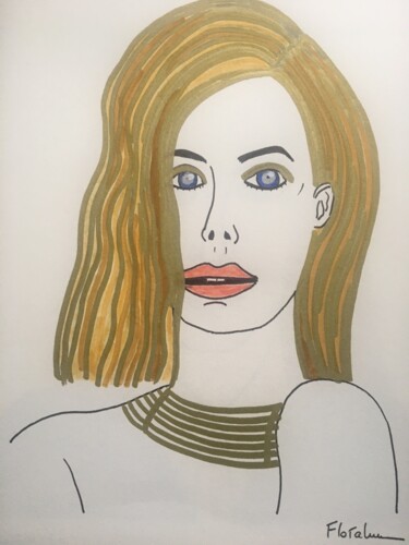 Рисунок под названием "FEMME 60" - Florence Aubry, Подлинное произведение искусства, Карандаш