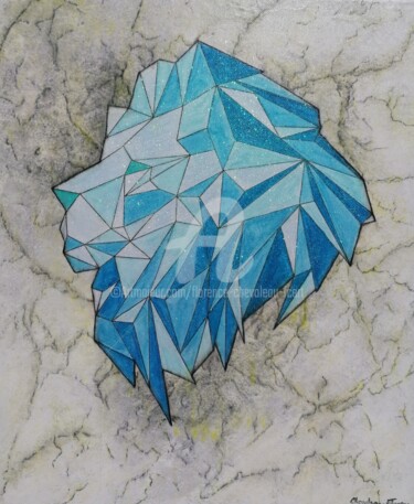 Pintura titulada "Lion de cristal iri…" por Florence Chevoleau (FCArt), Obra de arte original, Acrílico Montado en Bastidor…
