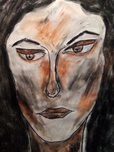 Disegno intitolato "Portrait de femme" da Florence Coquet, Opera d'arte originale, Carbone