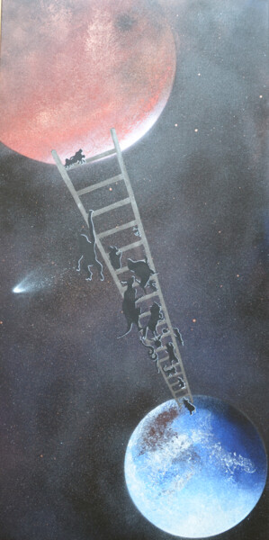 Pintura titulada "Ladder ship" por Florence Debertonne-Dassule (FD²), Obra de arte original, Pintura al aerosol Montado en B…