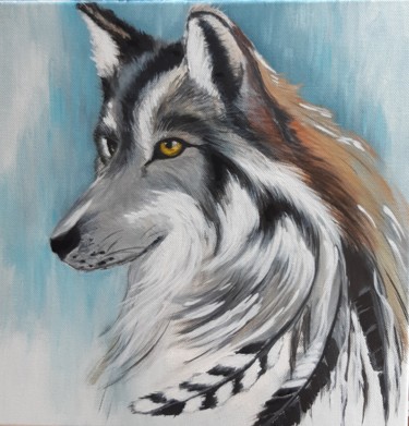 Painting titled "loup" by Florence De Jonghe, Original Artwork, Acrylic Mounted on artwork_cat.