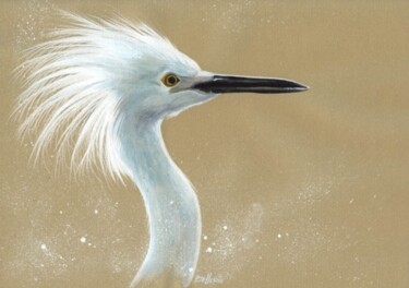 Peinture intitulée "Aigrette Neigeuse" par Florence Dellerie, Œuvre d'art originale, Huile