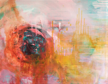 Картина под названием "Lune rouge" - Florence Dhersin, Подлинное произведение искусства, Масло