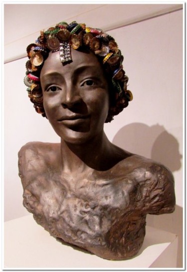 Sculpture titled "buste éthiopienne" by Vanf, Original Artwork, Terra cotta