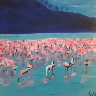 Painting titled "Le lac rose" by Florence Giraud, Original Artwork