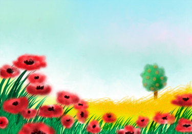 Digital Arts titled "Champ de coquelicot…" by Flo, Original Artwork, Digital Painting