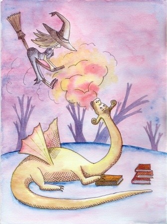 Peinture intitulée "La sorcière et le d…" par Flo, Œuvre d'art originale, Aquarelle