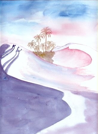 Peinture intitulée "Désert froid" par Flo, Œuvre d'art originale, Aquarelle
