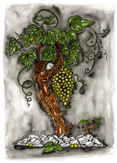 Desenho intitulada "Vigne sombre" por Florence H, Obras de arte originais, Aquarela Montado em Cartão