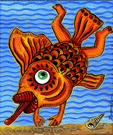 Art naïf : Petit poisson deviendra grand Peinture intitulée "Art naïf : Petit po…" par Florence H Art Brut, Art Naïf, Pin-Up, Œuvre d'art originale, Acrylique